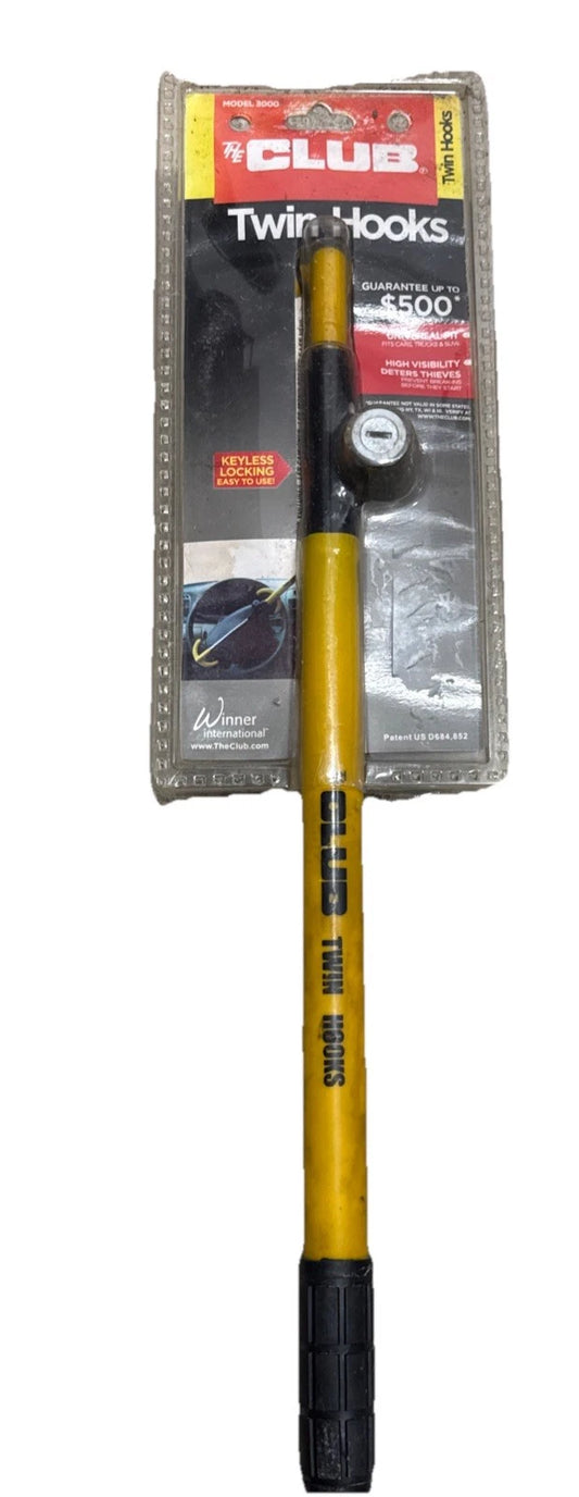 The Club 3000 Universal Anti-Theft Twin Hooks Steering Wheel Lock, Yellow